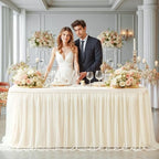 Ivory Tablecloth for 8 Foot Rectangle Tables with Ruffle Tulle Table Skirt - Image 6
