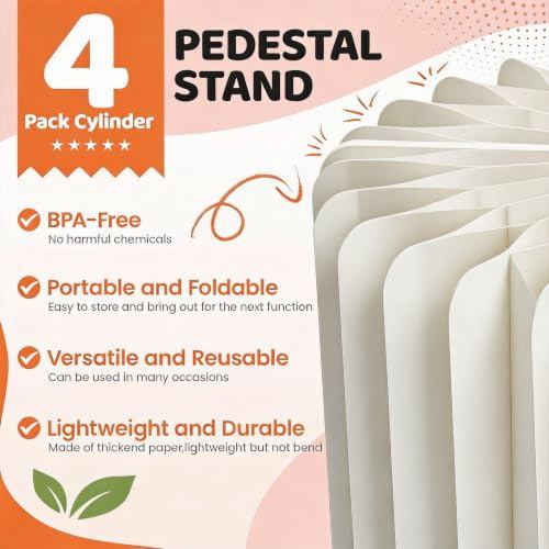 HeiMma 6 Pack Buffet Risers, Foldable Accordion Food Display Risers with Acrylic Disc, Dessert Table Display Set, Cardboard Paper Cupcake Cake Stand for Party Cylinder Stands for Parties Drink Collectibles Jewelry Figures, White - Image 5