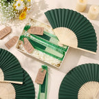 Roowest 50 Pack Paper Folding Fans Bamboo Wedding Favors, Dark Green - Image 4