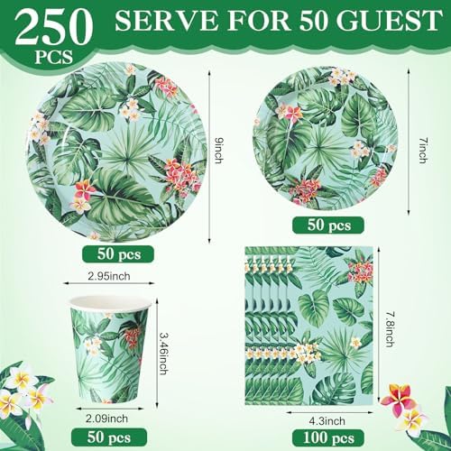 Pickmesh 250 Pcs Hawaiian Paper Plates Napkins Cups Set, Luau Party Plates - Image 2