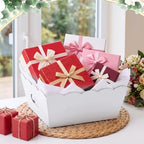 Fuyoooo 8 Pack White Basket for Gifts Empty to Fill, 10" x 8" Thick Sturdy Kraft Scalloped Edge Gift Basket with Handle, 8 Wrap Bag 8 Bow 16 Tissue Paper for Christmas Wedding Birthday Wrapping Gift - Image 3