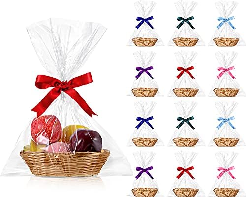 Blulu 12 Pcs Oval Gift Baskets with 6 Ribbons 30 Bags Valentine 9x6x2.24 by Blulu