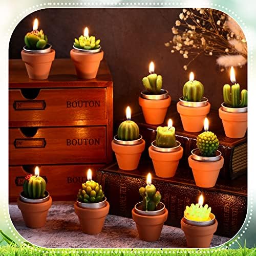 Lounsweer 60 Pcs Succulent Tealight Candles Bulk Novelty Decorative Cactus Candles Wedding Baby Shower Wedding Gifts with Mini Clay Holders for Birthday Party Home Mexican Party Favors (Simple) - Image 5
