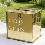 Acrylic Gold Card Box with Slot & Lock, Metallic Golden Classy Wedding Card Boxes for Reception, Large Money Gift Cards Box for Party Engagement Bridal Shower Luxury Wedding Table Decor - Image 4