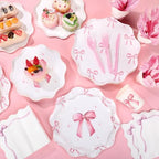 Ziliny 350 Pcs Bow Pink Party Supplies Tableware Set Disposable 9'' 7'' Paper Plates 9 oz Cups Cutlery Napkins Dinnerware Set for 1st Birthday, Serve 50 (Bow, Pink) - Image 3