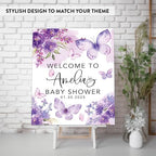Andaz Press Butterfly Baby Shower Decorations, 16" X 20" A Little Butterfly Is On Her Way, Personalized Baby Shower Welcome Sign, Purple Florals Sign In Guest Book Alternative - Image 3