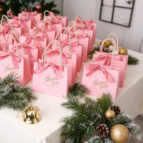 HOZEON 100 Pack Pink Thank You Gift Bags with Handles, 5.5x4.7x2.5 Inches Mini Party Favor Bags for Wedding, Baby Shower, Birthday Celebrations - Image 6
