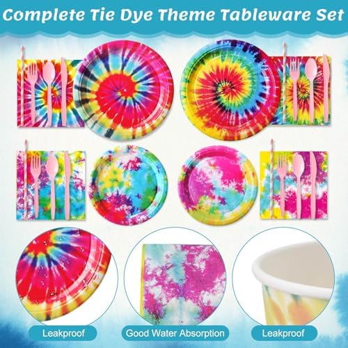450 Pcs Tableware Set, Serve 50, Rainbow, Tie Dye - Image 3