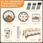 Ceenna 452 Pcs Fall Pumpkin Party Supplies for 50, Black Buffalo Plaid Pumpkin Leaves Paper Plates Napkins Cups Tablecloth Cutlery Straw Disposable Tableware for Thanksgiving Autumn Harvest Decoration - Image 2