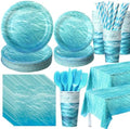 Funnymoom 452 Pcs Ocean Sea Birthday Party Decorations Include Ocean Waves Paper Plates Napkins Cups Tablecloth Cutlery Straws Sea Theme Party Supplies for Birthday Baby Shower by Funnymoom