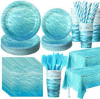 Funnymoom 452 Pcs Ocean Sea Birthday Party Decorations Include Ocean Waves Paper Plates Napkins Cups Tablecloth Cutlery Straws Sea Theme Party Supplies for Birthday Baby Shower by Funnymoom