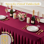 gogoparti 6 Pack Spandex Burgundy Fitted Table Cloth for 6ft Rectangle Tables Burgundy Stretch Tablecloth Table Covers Banquet Table Clothes Wrinkle Free Table Skirt for Parties Wedding - Image 7