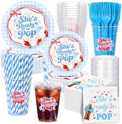 Shes Ready to Pop Baby Shower Plates, Blue Disposable Tableware Set for 25 by Unknown