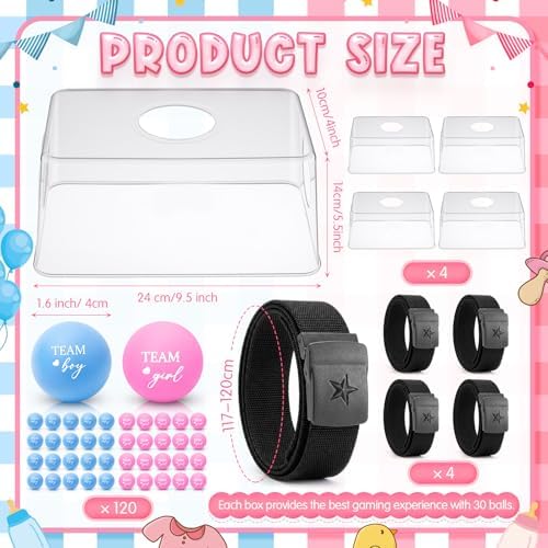 4 Sets Baby Shower Game Swing Shaking Balls Set for Adult Novelty Twerk Includes 120 Table Tennis Balls, 4 Strap Shake Boxes 4 Belts for Bridal Party(Gender Reaveal,Pink, Blue) - Image 5