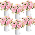 6 Sets Artificial Peonies Flower Peony Bouquet with Galvanized Metal Pot Silk Fake Peonies Faux Flower Arrangements for Wedding Table Centerpiece Party Home Room (Pink) by Solsew