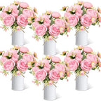 6 Sets Artificial Peonies Flower Peony Bouquet with Galvanized Metal Pot Silk Fake Peonies Faux Flower Arrangements for Wedding Table Centerpiece Party Home Room (Pink) by Solsew
