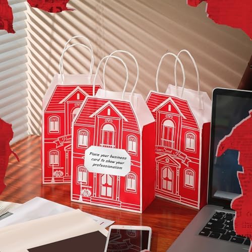 Colarr 50 Pcs House Shaped Gift Bag Real Estate Agent Supplies, Red - Image 2