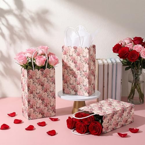 Sinload 50 Sets Rose Flower Gift Bags with Tissue Paper Bulk, Elegant - Image 3