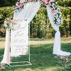 Meiqi Adjustable Wedding Welcome Sign Stand with 4 Leather Hanging Straps, Ground Stakes & Weight Bag - Large Easel for Wedding Signs, Posters, Banners - Perfect for Outdoor Events, Baby Showers (White) - Image 2