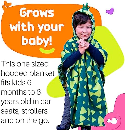 Car Seat Poncho for Toddlers and Babies, Crash Tested Winter Coat Alternative, Reversible Fleece Car Seat Blanket, 6 Months to 5 Years, Easy On Easy Off, Green Dinosaur, Birdy Boutique - Image 2