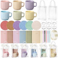 36 Pcs/6 Sets Baby Shower Prizes for Winners Include Ceramic Mugs with Spoons Woven Coasters Notebooks with Pens Clear PVC Gift Bags for Bridal Shower Party Favors(Morandi) by Acellegic