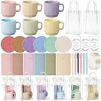 36 Pcs/6 Sets Baby Shower Prizes for Winners Include Ceramic Mugs with Spoons Woven Coasters Notebooks with Pens Clear PVC Gift Bags for Bridal Shower Party Favors(Morandi) by Acellegic