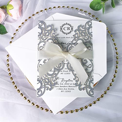 ponatia 25 Pack Laser Cut Wedding Invitations Cards with Envelopes - Image 6