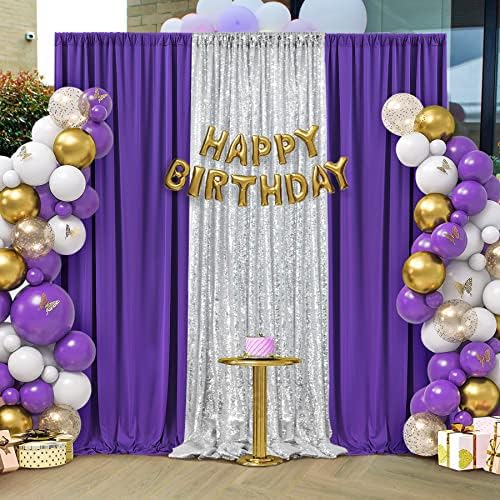 20ft×8ft Wrinkle Free Dark Purple Backdrop Curtain for Mermaid Themed Party, 4 Panels 5×8ft Soft Silky Purple Photo Backdrop Drapes for Birthday Parties Baby Shower Wedding Photography - Image 6
