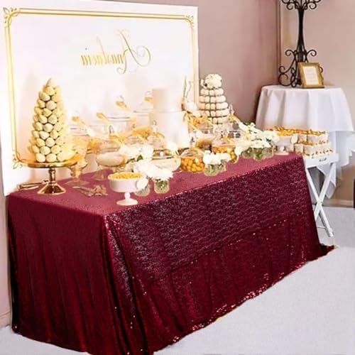 Partisout Sequin Tablecloth 90x132 inch Sequin Table Cloth for Parties Burgundy Glitter Tablecloth Rectangle Sparkly Table Cloth Happy Birthday Wedding 6ft Tablecloth - Image 3