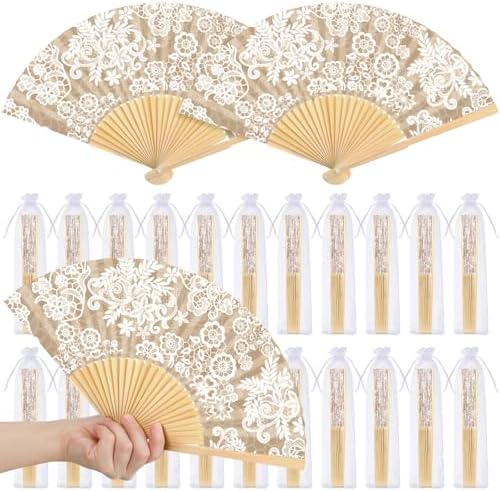 Vercraft 36 Set Wedding Hand Fans for Guests Bulk Vintage Lace Paper Fan Retro Kraft Floral Folding Fans with Organza Bags Thank You Gifts Party Favor for Wedding Ceremony Bridal Shower Bridesmaid by Vercraft