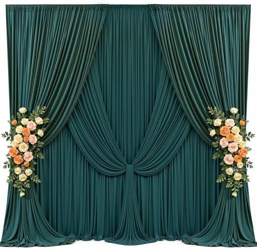 10x12ft Hunter Green Backdrop Curtains for Parties Wrinkle Free Fabric Backdrop Curtain Birthday Photo Drapes Backdrop for Wedding Baby Shower Bridal Shower Photography Back Drop 2 Panels 5x12FT - Image 2