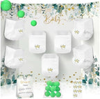 Ctosree 31 Pieces Greenery Baby Shower Diaper Game 1 Diaper Baby Shower Game Board 7 Diapers 10 Plastic Balls 1 Organza Bag for Bridal Games Boy Girl by Ctosree