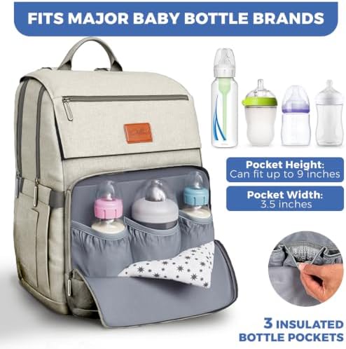 Baby Shower Gifts Diaper Bag Backpack, Baby Diaper Bag, Large Baby Bag for Boys & Girls, Waterproof, 16 Pockets, Insulated Bottle Holders, Durable,Travel-Friendly & Lightweight,Easy Organization,Beige - Image 3
