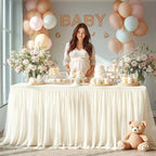 Wish Care Ivory Tulle Tablecloth for 8 Foot Rectangle Tables Stretch Fitted Rectangular Table Cloths Wrinkle Free Ruffle Elastic Table Cover Tutu Skirt for Wedding Birthday Party Baby Shower Cake - Image 3