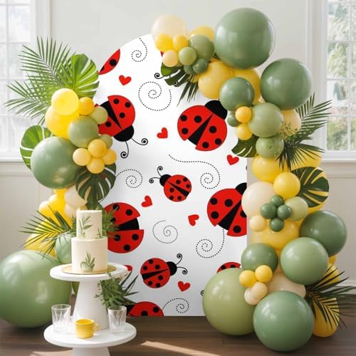 Country Ladybug Arch Backdrop Cover 6.6 FT, Love Farmhouse Classic Retro Texture Wedding Arch Cover Stretchy Backdrop Stands Covers for Birthday Party Ceremony Banquet Decor - Image 3