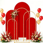 Set of 3 Wedding Arch Backdrop Stand,4+5+6 FT，Small Metal Arch Frame with 3 Red Backdrop Covers,Easy Setup for Birthday Baby Shower Anniversary Dessert Table Decoration by mekpiwu