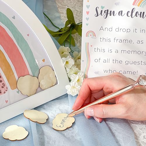 Kate Aspen Boho Baby Shower Guest Book Alternative Rainbow Frame with 30 Wooden Clouds, Frame for Sonogram Picture, Rainbow Baby Shower Decorations & Keepsake, Nursery Decor (Pack of 2) - Image 3