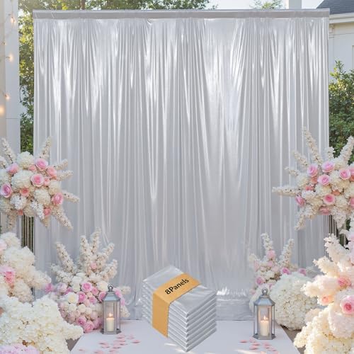 leegleri 40x10ft Thick Silver Glitter Backdrop Curtain Panels for Parties, Wrinkle Free Sequin Sparking Photo Backdrop Drapes, 8 Panels 5x10ft Shimmer Back Drop Cloth for Wedding Birthday Photography by LeegleriTableSkirt