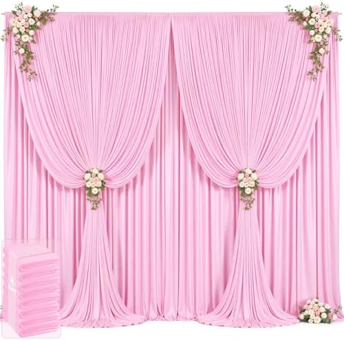 40ft x 12ft Light Pink Backdrop Curtains Wrinkle Free Backdrop Curtain for Wedding Parties Pink Fabric Backdrops Drapes Back Drop Cloth Bridal Shower Stage Curtains Wedding Decorations for Reception by Tao-GePartyDecorations