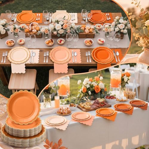 Zhehao 150 Pcs Orange Paper Plates Napkins Serves 50 - Image 6