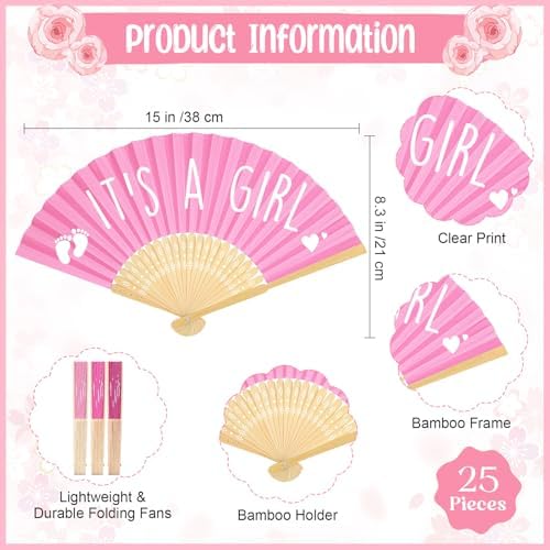 Threehoney 25 Sets Shower Party Favor for Guests Gift Fans, Pink - Image 2