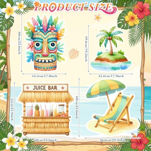 Honoson Large 32" Tiki Aloha Luau Party Decoration Cardboard Cutouts, Tiki Bar Totem Backdrop Standup Yard Signs for Hawaiian Party Supplies Tropical Summer Beach Pool Photo Booth Props - Image 3