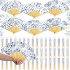 Briwooody 30 Set Blue Floral Hand Folding Fans with Organza Bags Bulk Chinoiserie Wedding Favors for Guests Blue and White Paper Fan for Bridal Shower Supplies Bridesmaid Gifts Party Decorations by Briwooody