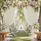 50ft x 8ft Wrinkle Free Ivory Backdrop Curtain for Parties, 10 Panels 5x8ft Silky Polyester Ivory Wedding Backdrop Drapes Photo Back Drop Cloth for Birthday Baby Shower Photography Background - Image 2