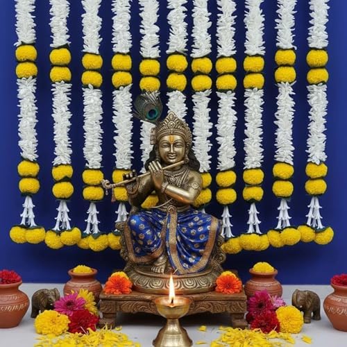 LOVENSPIRE Artificial Jasmine Marigold Garland for Festive Decorations - Indian Flowers for Wedding, Diwali, Day of the Dead, Outdoor Wall Hanging & Indoor Home Decor 3Feet / 6Strings - Image 5