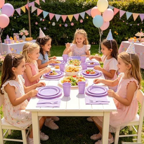 250Pcs Lavender Plastic Plates Party Supplies, Disposable 9" & 7’’Purple Dessert Plates and Napkins, Cups, Plastic Cutlery, Heavy Duty Dinnerware Set for Birthday, Baby Shower, Wedding, BBQ - Image 6
