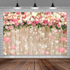 10X8FT Pink Rose Flower Backdrop Birthday Party Decorations Wooden Wall Hearts Photography Background Girls Baby Shower Banner Photo Booth Props Decor - Image 5