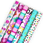 Hallmark Birthday Wrapping Paper Rolls, 6 Rolls (Flowers, Stripes, Dots) by Hallmark