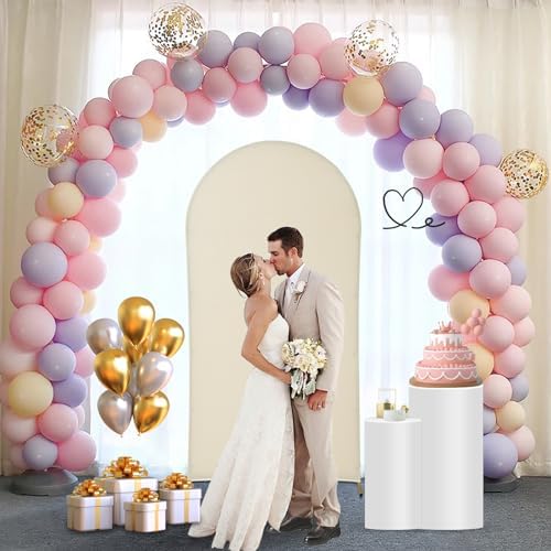 Gawicpy Wedding Arch Backdrop Stand Set Metal Arch Backdrop Stand with Wedding Arch Cover, Wedding Balloon Arch Backdrop Stand for Birthday, Baby Shower, Anniversary (Beige, 5.9FT+6.6FT+7.2FT) - Image 3