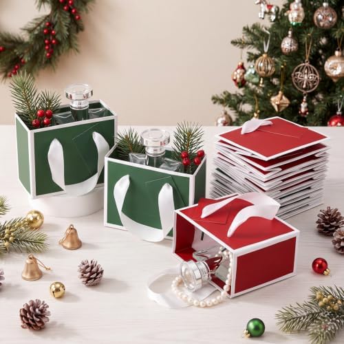 Yeaqee 50 Pcs Mini Metallic Paper Gift Bags with Handle, Green Red, White - Image 5